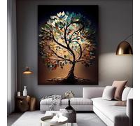 LZJAGXX Dipinto su tela con albero della vita colorato, poster moderno da parete, stampe su tela con albero per la decorazione della parete del soggiorno (50x70 cm/senza cornice)