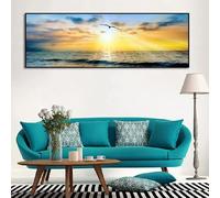LZJAGXX Gabbiani che volano verso il sole, poster, arte murale moderna, quadro con paesaggio oceanico, stampa su tela, arredamento per soggiorno 40x120 cm senza cornice