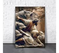 LZJAGXX Gesù Cristo protegge il gregge, stampa su tela, poster, stampe artistiche vintage, lupo e pecora, soggiorno, camera da letto, decorazione da parete per la casa (30x40 cm/cornice interna)