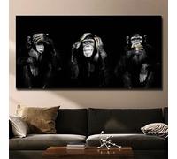 LZJAGXX Grande poster su tela dipinto a mano con animali, 3 poster e stampe divertenti di scimmie per soggiorno, arredamento per la casa (65x130 cm/cornice interna)