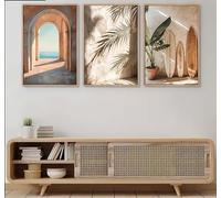 LZJAGXX Mediterranean Sea Wall Art- Mediterranean Surfboard Paintings, Arched Door Canvas Posters Prints for Living Room Bedroom(40x60cmx3/Frameless)