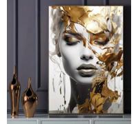 LZJAGXX Modern Abstract Woman Face Canvas Print Art Posters, Gold Girl Wall Art Canvas Painting Living Room Bedroom Decor Cuadros 50x70cm Framework