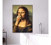 LZJAGXX Mona Lisa, poster da parete per bagno, umorismo sul water, stampa su tela divertente, vintage, cattivo odore, dipinto su tela, decorazione per bagno, 50x70 cm, cornice interna