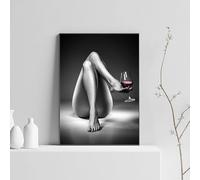 LZJAGXX Poster e stampe moderne, donne astratte con piedi e bicchiere di vino, dipinti su tela unici, quadri artistici per soggiorno (30x40 cm/cornice interna)