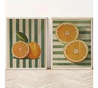 LZJAGXX Poster stampati di frutta arancione, dipinti su tela di cucina in stile fattoria vintage, poster di frutta da parete, arte culinaria alla moda (60x90cmx2/senza cornice)