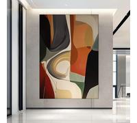 LZJAGXX Quadro astratto geometrico con blocchi di colore arancione, beige e nero, su tela, ideale per arredare casa e ufficio in stile moderno (70x100 cm/cornice interna).
