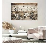LZJAGXX Quadro su tela con fiori, margherite bianche e fiori blu, stampe classiche in stile rustico per soggiorno, cucina, ufficio (60x90 cm/cornice interna)