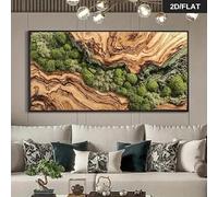 LZJAGXX Quadro su tela con stampa minimalista, moderno, astratto, extra large, con texture in legno, paesaggio con muschio verde, per soggiorno (70x140 cm/cornice interna)