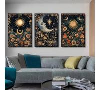 LZJAGXX Sole e Luna Celestial Wall Art Floral Night Canvas Painting Tarot Flowers Poster e stampe Soggiorno Camera da letto Decorazione 30x40cmx3 InnerFrame