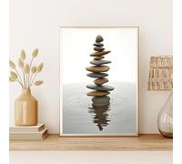LZJAGXX Stampa su tela con scena di spiaggia, poster Zen Stone, decorazione murale minimalista in bianco e nero, decorazione per la casa (50x70 cm/cornice interna)