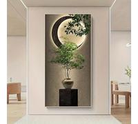 LZJAGXX Stampa su tela moderna astratta con vaso di piante, decorazione da parete minimalista con sfondo strutturato color terra, decorazione per camera da letto (65x130 cm/cornice interna)