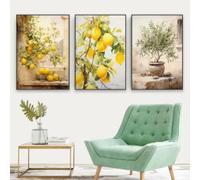 LZJAGXX Stampe artistiche da parete retrò mediterranee, poster di paesaggio con alberi di ulivo e limone, quadri su tela per la decorazione degli interni della casa, 30x40cmx3 senza cornice