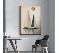 LZJAGXX Stampe su poster di barca astratta con sole, dipinto su tela Boho di metà secolo per soggiorno, arredamento per la casa (30x50 cm/cornice interna)