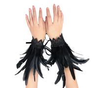 LZKHEH Guanti di Piume da Donna con Polsini Neri - Set di 2 per Feste di Halloween, Matrimonio o Costume - Accessorio Perfetto per Il Tuo Outfit da Halloween (Nero)