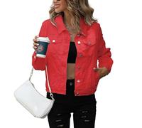LZLER Giacche in denim da donna, giacca di jeans elasticizzata classica slim fit per le donne, Rosso, X-Large
