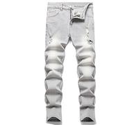 LZLER Jeans strappati da uomo, effetto invecchiato, vestibilità aderente, gamba dritta, pantaloni in denim con fori, Grigio 976, 56
