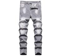 LZLER Jeans strappati da uomo, effetto invecchiato, vestibilità aderente, gamba dritta, pantaloni in denim con fori, Grigio 970, 46