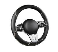 LZM-DIEWLEI Coprivolante universale in pelle per auto, dimensioni standard da 36,5 a 38,1 cm, antiscivolo, morbido, traspirante, per la maggior parte delle auto (linea beige)