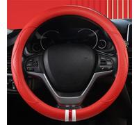 LZM-DIEWLEI Coprivolante universale in pelle per auto, dimensioni standard da 36,5 a 38,1 cm, antiscivolo, morbido, traspirante, per la maggior parte delle auto (rosso a forma di O)