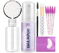 LZM Shampoo per ciglia per estensione ciglia shampoo 60 ml + flacone di risciacquo + spazzola per la pulizia+10 paia di cuscinetti per gli occhi + tampone per la pulizia del trucco shampoo ciglia