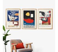 LZMASM Manifesto della mostra di Le Corbusier del 1954, stampa del museo d'arte francese, stile cubista, dipinto su tela, arte murale moderna di metà secolo (30x45 cm/3 pezzi senza cornice)