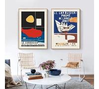 LZMASM Manifesto della mostra di Le Corbusier del 1954, stampa del museo d'arte francese, stile cubista, dipinto su tela, arte murale moderna di metà secolo (50x70 cm/2 pezzi senza cornice)