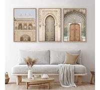 LZMASM Marocco Porta Architettura Indiana Poster di Viaggio Stampa Galleria Arte Murale Islamica, Marrakech Boho Tela Decorazione Pittura (50x70cm/3 Pezzi Senza Cornice)