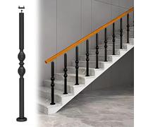 LZMZMQ Ringhiera per Scale Interne/Esterni Ringhiere per Scale Circolari per Esterni, Colonnine per Scale, Montanti con Staffe Piatte, Colonne per Scale in Ferro Multicolore(Black,90cm/35.4in(H))