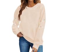 LZPCarra Maglione da donna, elegante, per feste, Natale, a maniche lunghe, con brillantini, senza cappuccio, a maniche lunghe, elegante, con scollo rotondo, maglione natalizio, cachi, xxl