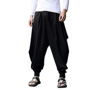 LZPCarra Pantaloni a palloncino da uomo, taglie forti, da uomo, in lino, vintage, per uomo, estivi, oversize, per il tempo libero, pantaloni larghi, Nero , XL