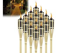 LZQ 12 torce da giardino per esterni, 90 cm, fiaccole a olio, in bambù, con stoppino, per esterni