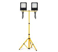 LZQ 2 x Faretto LED da Esterno 6500K Faro LED da 100W Ultra sottile di sicurezza IP66 impermeabile 10000 lm Super luminoso Luce Bianco Caldo con Treppiede Telescopico Giallo 150 cm