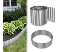 LZQ 5 m x 18 cm di altezza zincata, bordo per aiuole flessibile, facile da montare, barriera radicale o bordo tagliente, lunghezza regolabile per aiuole e giardino, argento