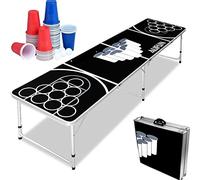 LZQ Beer Pong Tavolo Beer Pong Table regolabile in altezza con 5 palline e 100 bicchieri in rosso e blu (50 pezzi ciascuna), resistente ai graffi e all'acqua
