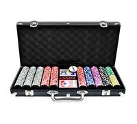 LZQ Custodia da poker 500 chip Texas Hold'em, con custodia nera in alluminio per il trasporto e chip da casinò, 2 giochi di carte dealer Small Blind Big Blind Buttons e 5 dadi