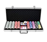 LZQ Custodia da poker 500 chip Texas Hold'em Poker Chip con custodia nera in alluminio con custodia per il trasporto e chip da casinò, 2 giochi di carte dealer Small Blind Big Blind Buttons e 5 dadi