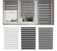 LZQ Doppia tenda a rullo, fissaggio senza fori, larghezza 100 x altezza 220 cm, colore grigio, tenda a rullo per finestre per interni, con chiusura trasparente e oscurante, altezza regolabile