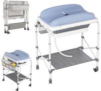 LZQ Fasciatoio pieghevole 4 in 1 con vasca, fasciatoio portatile con ruote a 360° e tubo di drenaggio, per 0-12 mesi (fino a 50 kg)