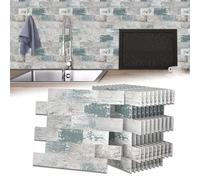 LZQ Set di piastrelle adesive per piastrelle, paraspruzzi, piastrelle adesive in rilievo, effetto piastrelle, piastrelle a mosaico, per cucina, bagno, camera da letto (10 pezzi, grigio e verde)