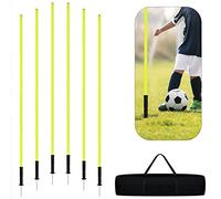 LZQ Slalom Poles - Set di aste da allenamento Slalom Poles Agility da 1,8 m, giunto a molla rimovibile, con borsa per il trasporto e punta in metallo per allenamento di coordinazione (giallo, 6 aste)