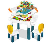 LZQ Tavolo per bambini con sedie 6 in 1 Tavolo da Costruzione per bambini, set di mattoncini da costruzione, tavolo da gioco con spazio per riporre oggetti