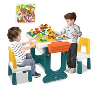 LZQ Tavolo per bambini Tavolo da Costruzione per bambini, tavolo da gioco con 1 sedia, tavolo da gioco double-face, tavolo multifunzione con Spazio di Archiviazione