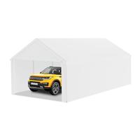 LZQ Tenda da garage 4 x 8 m - garage per tenda da garage e vimini con telo in PE - Rinforzo del tetto, pareti laterali rimovibili, telaio del pavimento, robusto riparo per auto, SUV, camion (bianco)