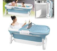 LZQ Vaschette Bagno Pieghevole per Adulti con Copertura Rimovibile, Cestino per Sapone PP+TPE, Vasca Pieghevole per Bagno SPA, 118 x 62 x 53 cm, Blu