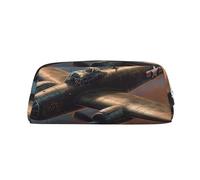 LZQPOEAS Astuccio in pelle con aereo della guerra mondiale, astuccio per penne e trucchi, borsa da viaggio con cerniera, organizer per donne e uomini, Argento, One Size, Stampa
