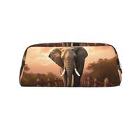 LZQPOEAS Astuccio in pelle con elefante su un ponte, astuccio per penne da viaggio, borsa per trucchi con cerniera, borsa organizer per donne e uomini, Argento, One Size, Stampa