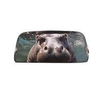 LZQPOEAS Astuccio in pelle con ippopotamo subacqueo, borsa da viaggio per trucchi, borsa organizer con cerniera, per donne e uomini, Argento, One Size, Sportivo