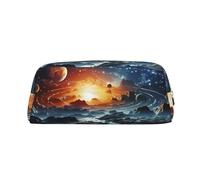 LZQPOEAS Astuccio in pelle con pianeti stelle e galassia della Via Lattea, astuccio da viaggio per trucchi con cerniera, borsa organizer per donne e uomini, oro, taglia unica, sport