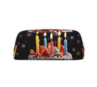 LZQPOEAS Astuccio in pelle con scritta "Happy Birthday", per penne e matite, da viaggio, con cerniera, per donne e uomini, Oro, One Size, Stampa