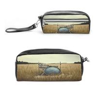 LZQPOEAS Astuccio per penne con batteria musicale in campo, borsa per cosmetici in pelle PU, astuccio piccolo e morbido per il trucco, con cerniera, porta pennelli da trucco impermeabile, per donne e
